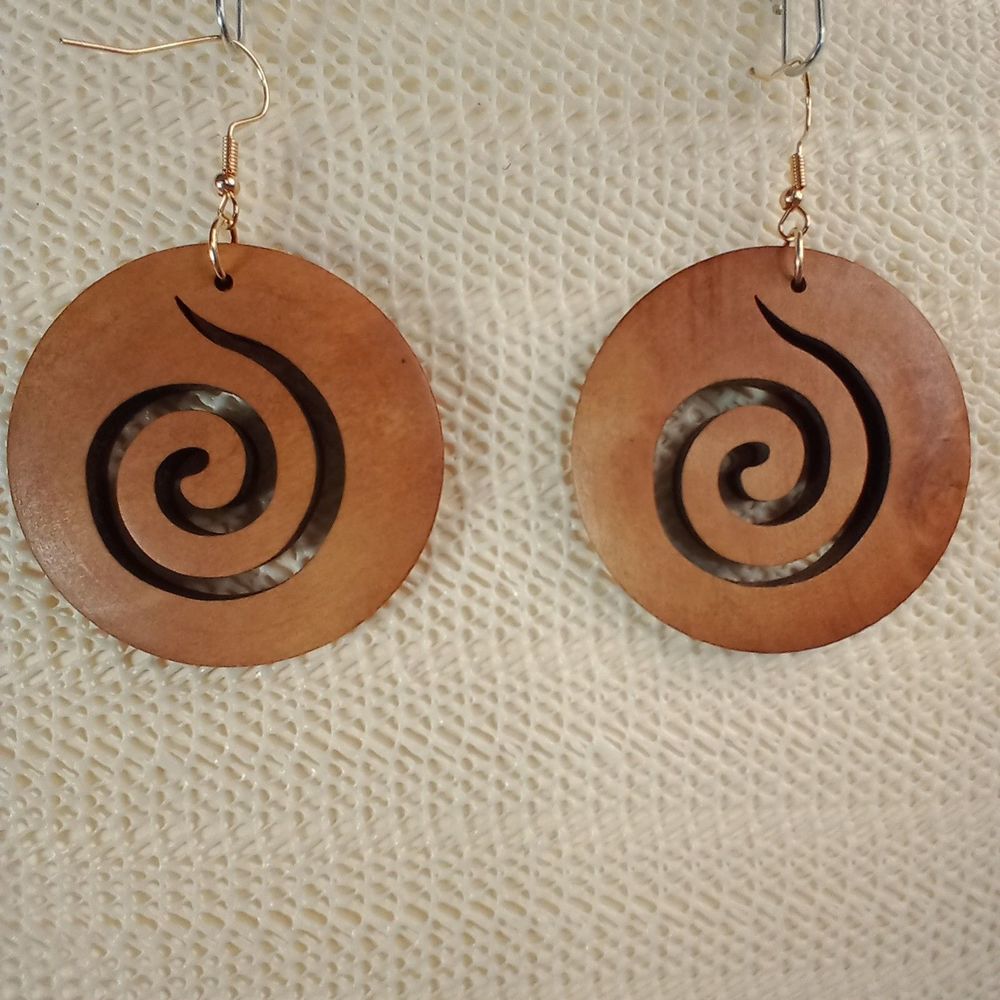 BOHO BROWN WOODEN Bohemian Round Drop Laser Cut 2.75" Earrings